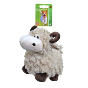 Hondenknuffel schaap met piep 18cm. Zacht pluche speelgoed zonder losse onderdelen, veilig en ideaal voor speel- en knuffelplezier.