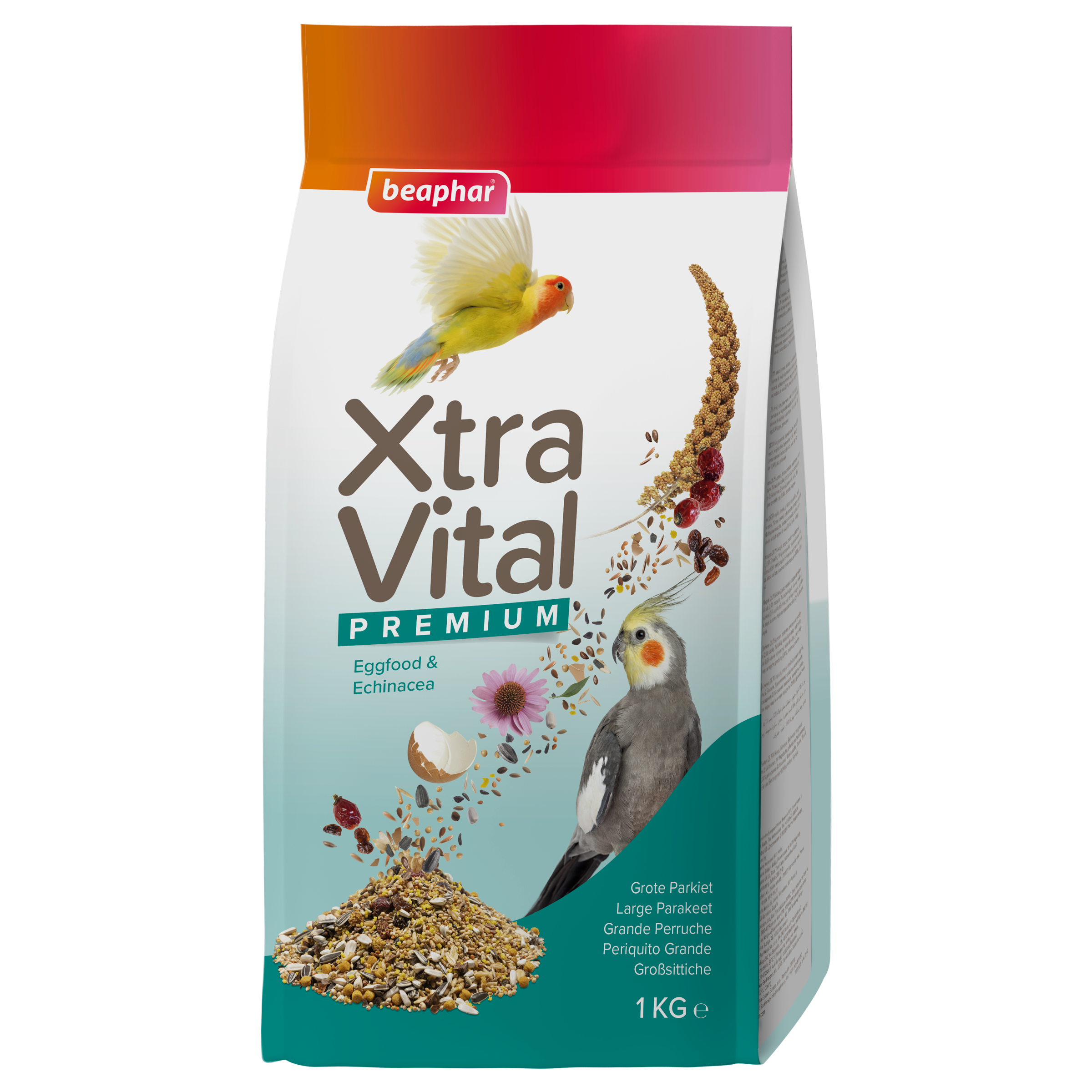 1000128 Beaphar XtraVital Grote Parkiet is complete premium voeding met een gevarieerde mix van zaden, vruchten, vitaminen en mineralen.