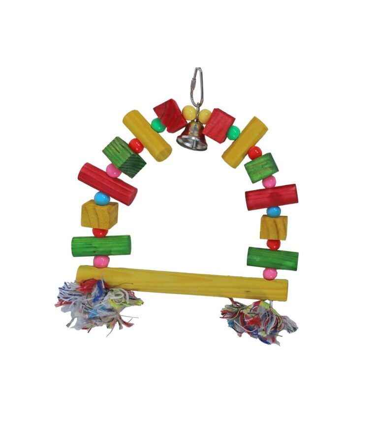 vogelspeelgoed schommel hout met touw en metalen bel, 22 cm