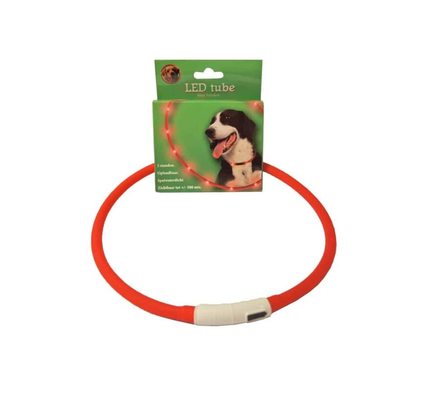 LED tube halsband verstelbaar rood 20-70 cm, USB oplaadbaar