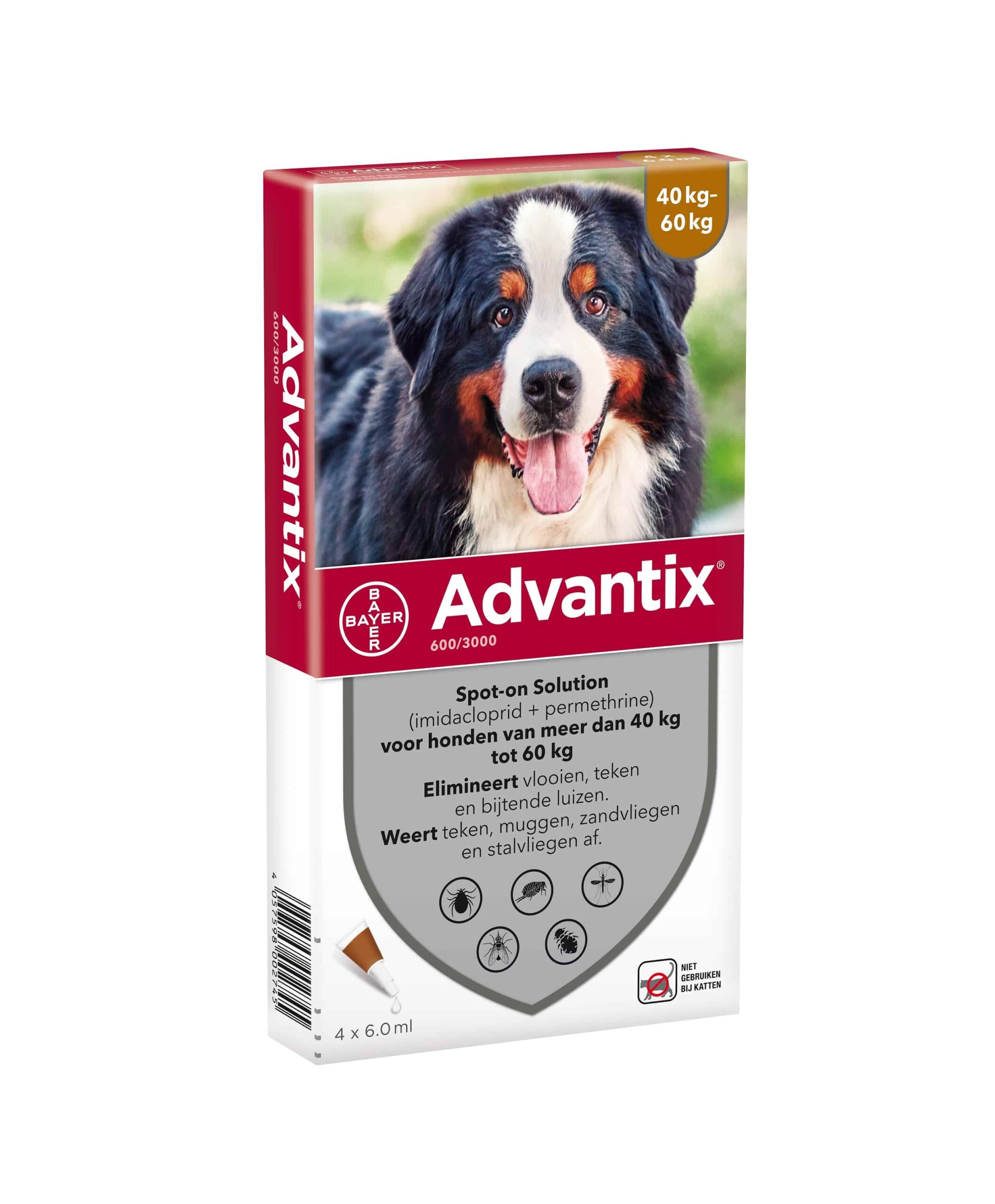 Geld lenende dok mengsel Advantix Spot-On Honden 40kg tot 60kg 4 pipetten | BeestachtigGoed