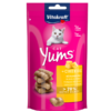 Vitakraft Yums Kaas zijn zachte, vlezige kattensnacks met een heerlijke kaasvulling, rijk aan vlees en zonder toegevoegde suikers.