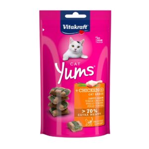 Vitakraft Yums met Kip en Kattengras 40 gr is een zachte, sappige en vleesrijke kattensnack met kip en kattengras.