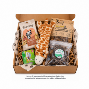 Cadeau pakket Hond Small met speelgoed en lekkere snacks. Een feestelijke verrassing voor je eigen hond, een puppy of om cadeau te geven.