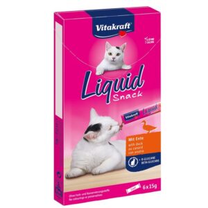 Vitakraft Liquid Snack met Eend is een onweerstaanbare vloeibare kattensnack die ondersteunt bij het immuunsysteem en ingezet kan worden bij lastige momenten zoals nagels knippen