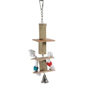 Vogelspeelgoed slinger hout+leder+touw+bel 32cm biedt speelplezier met geluid, textuur en uitdaging