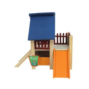 Hamsterhuis Hout met Veranda Gekleurd 19 cm is een knus speelhuisje voor rust en plezier in elk hamsterverblijf.