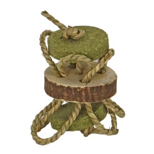 Knaagschijven hout + zeegras + hooi 9cm combineren knaagplezier met natuurlijk speelgedrag voor elk knaagdier