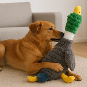 Alternative view of Hondenknuffel Eef de eend corduroy met piep