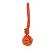 0205337 Drijvende basketbal TPR oranje 8cm met touwlus voor trek- en apporteerspelletjes met jouw hond