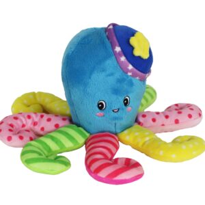 Eco Hondenknuffel Octopus met piep, kleurrijk pluche speelgoed met tentakels van gerecycled materiaal voor duurzaam speelplezier.