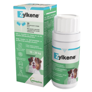 Zylkene 75mg medium dog is een natuurlijk kalmerend supplement voor honden met een gewicht van 10kg tm 30kg, helpt bij stress zonder versuffing 30 capsules