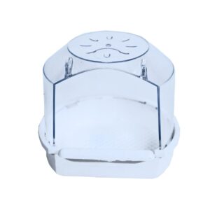 Badhuis rond wit voor vogels, eenvoudig te monteren en voorzien van transparante kap tegen spatten.