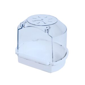 Badhuis rond wit voor vogels, eenvoudig te monteren en voorzien van transparante kap tegen spatten.