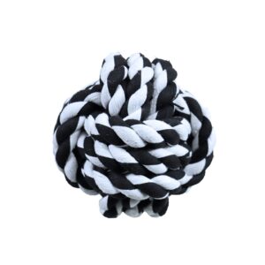Hondenspeelgoed touwbal XXL katoen zwart/wit Ø 17,5 cm. Sterk en duurzaam speeltje voor grote honden, goed voor gebitsreiniging.