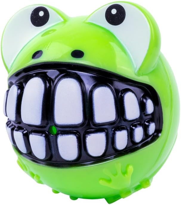 Rogz Toyz Grinz Frog Fetch Ball Lime is een stevige, grappige apporteerbal met kikkerdesign voor eindeloos speelplezier