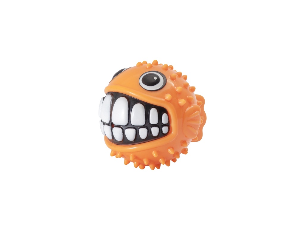 RGRP02D Rogz Toyz Grinz Puffer Fish Fetch Ball Orange Medium Rogz Toyz Grinz Puffer Fish Fetch Ball Orange is een stevige, opvallende apporteerbal met grappig design voor uren hondenspeelplezier
