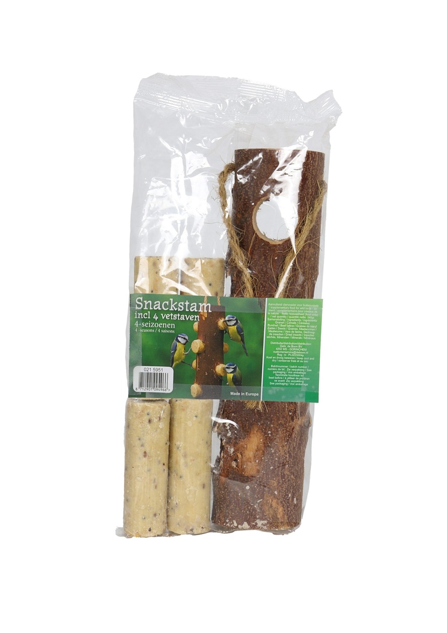 0215951 Maak kennis met onze snackstam met 4 vetstaven insecten! Ideaal om te voeren in alle 4 de seizoenen!