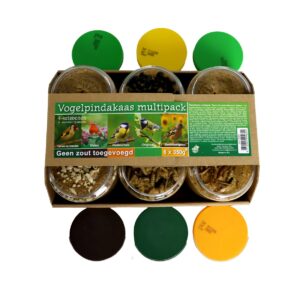 vogelpindakaas multipack met 6 smaken, speciaal voor vogels, zonder zout en boordevol energie en essentiële voedingsstoffen.