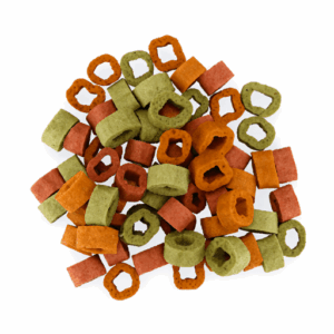 Verantwoord snacken is mogelijk met Braaaf Vegan Snack Mixed Hoops Spinach Pumpkin Beetroot. Een gezonde traktatie voor honden zonder dierlijke producten.