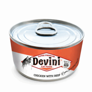 Devini Chicken and Beef Natvoer Kat  is een smakelijke, graanvrije natvoeding met kip en rund voor elke kat.