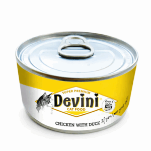 Devini Chicken and Duck Natvoer Kat is een graanvrije, smakelijke natvoeding met kip en eend voor elke kat.