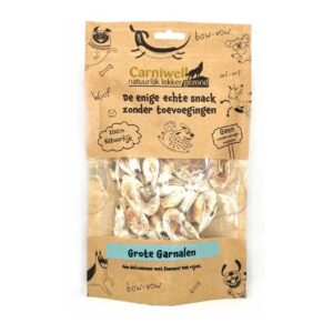 Carniwell grote garnalen zijn een natuurlijke, graanvrije hondensnack boordevol vitamines, laag in vet en perfect als gezonde beloning.