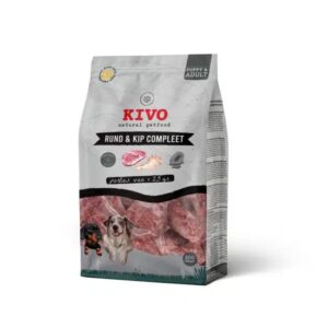 Kivo Portieverpakking Rund en Kip Compleet 500 gram is een complete rauwe maaltijd met rund en kip, zonder kunstmatige toevoegingen.