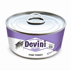 Devini Pure Turkey 70 gram is graanvrij natvoer met 100% kalkoen, ideaal voor katten met een gevoelige spijsvertering.