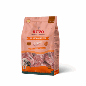 Kivo Portieverpakking Kalkoen Compleet 500 gram is een complete rauwe maaltijd met licht verteerbare kalkoen, zonder kunstmatige toevoegingen.
