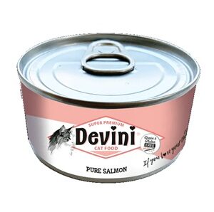 Devini Pure Salmon 70 gram is graanvrij natvoer met 100% zalm, ideaal voor gevoelige katten.