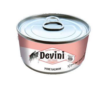 puresalmon 1920w Devini Pure Salmon 70 gram is graanvrij natvoer met 100% zalm, ideaal voor gevoelige katten.