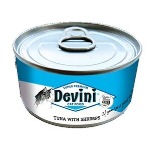 Devini Tuna and Shrimps 70 gram is graanvrij natvoer met tonijn en garnalen voor kieskeurige katten.
