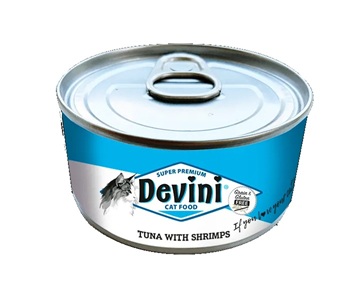 tunawshrimps 1920w Devini Tuna and Shrimps 70 gram is graanvrij natvoer met tonijn en garnalen voor kieskeurige katten.