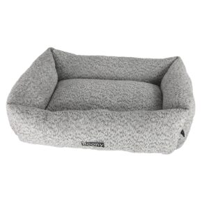 Boony lounger chenille grijs/blauw is een stijlvolle en comfortabele rustplek voor katten en honden, met zachte vulling en opstaande randen.