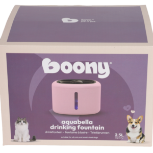 Drinkfontein Aquabella is een elektrische drinkfontein met filter en LED-verlichting, wat zorgt voor altijd fris drinkwater voor katten en kleine honden.