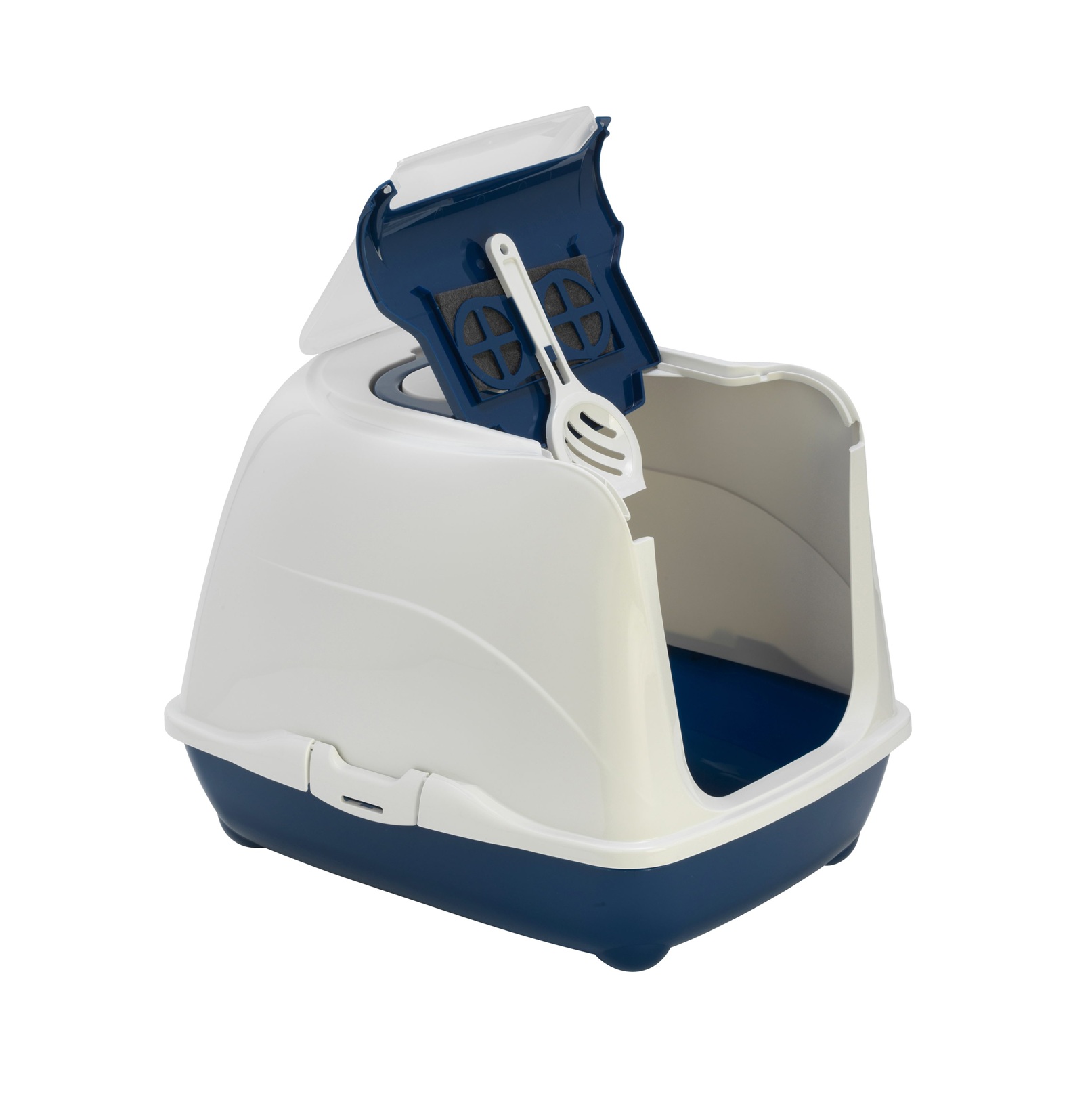 0214239 open scaled 1 Moderna kattenbak Flip Cat 50 cm met opklapbare deur, handvat en schep. Praktisch, stijlvol en eenvoudig schoon te maken.