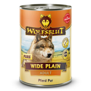 Wolfsblut Wide Plain Pure is natvoer met 100% paardenvlees als enige eiwitbron, ideaal voor honden met voedselallergieën.