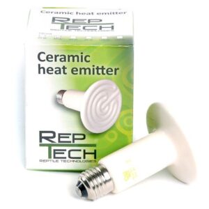 RepTech Keramische Warmtestraler 25W geeft infrarood warmte zonder licht en is ideaal voor nachtverwarming in terraria.