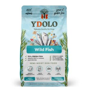 YDOLO Healthy and Pure Wild Fish is hypoallergeen semi-moist hondenvoer met 75% verse vis, voor optimale gezondheid en smaak