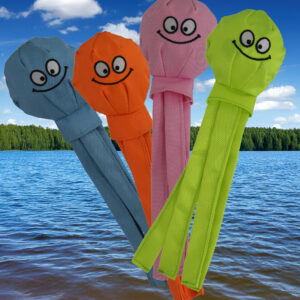 Hondenspeelgoed OctoFloat smiley drijvend + piep 40 cm, groot waterproof waterspeeltje voor honden.