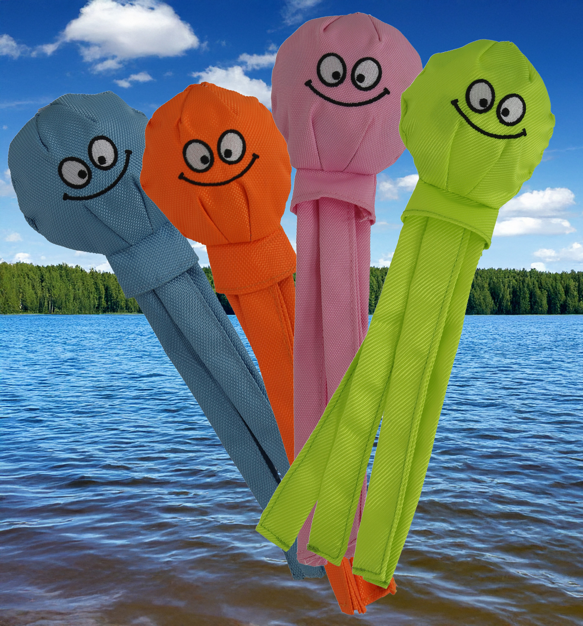 0205260 68 Hondenspeelgoed OctoFloat smiley drijvend + piep 40 cm, groot waterproof waterspeeltje voor honden.