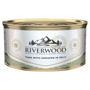 Riverwood Caviar Tuna with Grouper 85gr is natuurlijk natvoer met tonijn en zaagbaars in gelei voor katten.