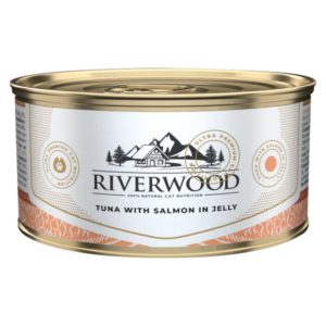 Riverwood Caviar Tuna with Salmon 85gr is natuurlijk natvoer met 51% tonijn en 6% zalm, ideaal als traktatie voor katten.