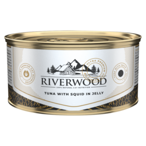 Can Riverwood Cat Can 85 gram Tuna with Squid in Jelly 800x800 Riverwood Caviar Tuna with Squid in Jelly 85gr met tonijn en inktvis in gelei. Natuurlijke natvoeding voor kieskeurige katten.