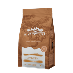 Riverwood Adult Small Breed Gans & Eend met Kwartel is hypoallergene voeding voor kleine hondenrassen tot 10 kg.