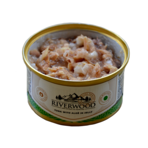 Riverwood Caviar Tuna with Aloë in Jelly 85gr met tonijn en aloë in gelei. Natuurlijke natvoeding voor kieskeurige katten.