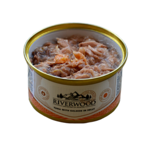 Riverwood Caviar Tuna with Salmon 85gr is natuurlijk natvoer met 51% tonijn en 6% zalm, ideaal als traktatie voor katten.