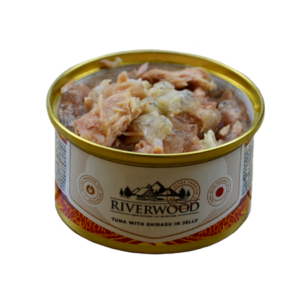 Riverwood Caviar Tuna with Shirasu 85gr is natuurlijk natvoer met tonijn en kleine ansjovissen in gelei voor katten.