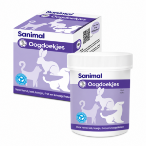 Sanimal Oogdoekjes reinigen ogen en traanstrepen op een zachte, hygiënische manier.
